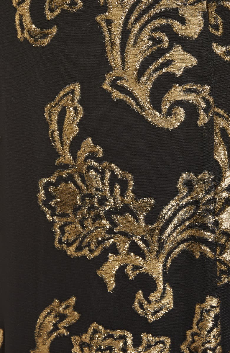 Tadashi Shoji Metallic Floral Long Sleeve Gown, Alternate, color,