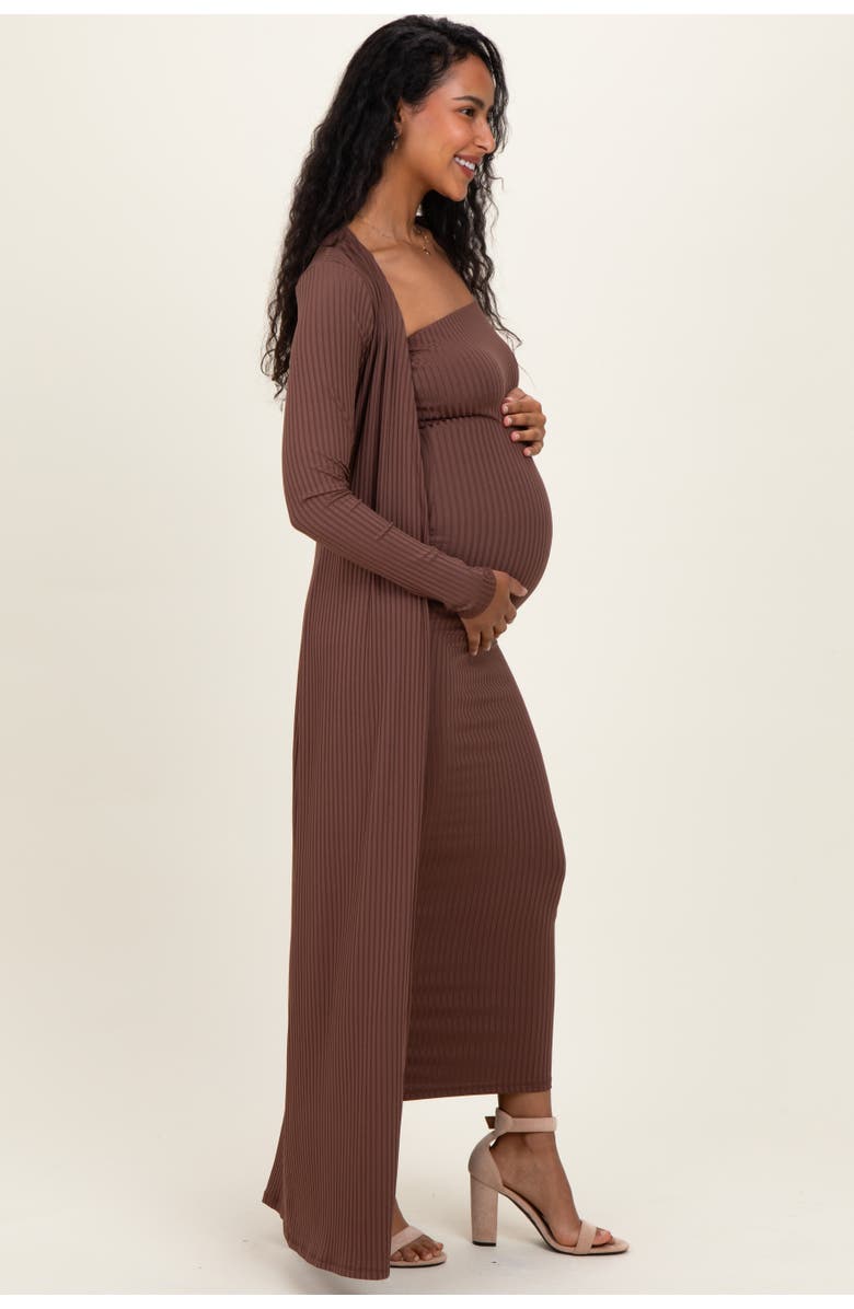 PinkBlush Ribbed Sleeveless Dress Cardigan Set, Alternate, color, Brown