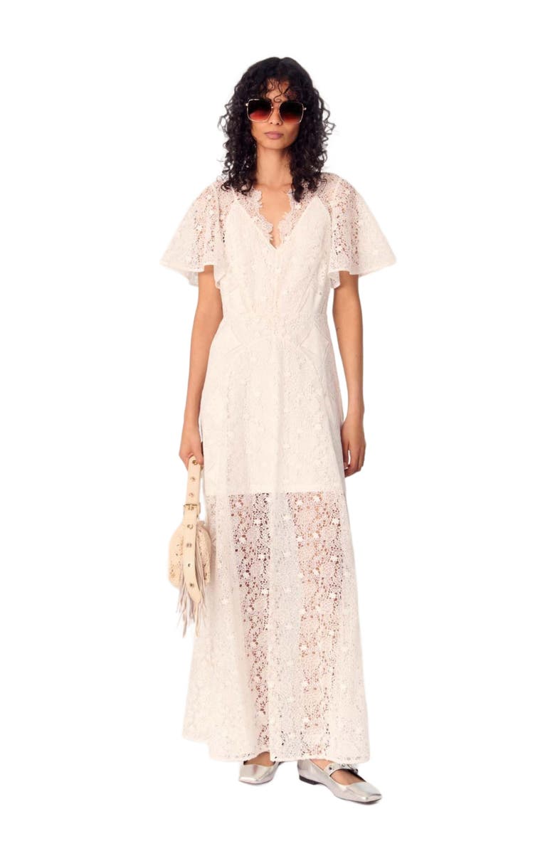 maje Floral guipure maxi dress, Alternate, color, White