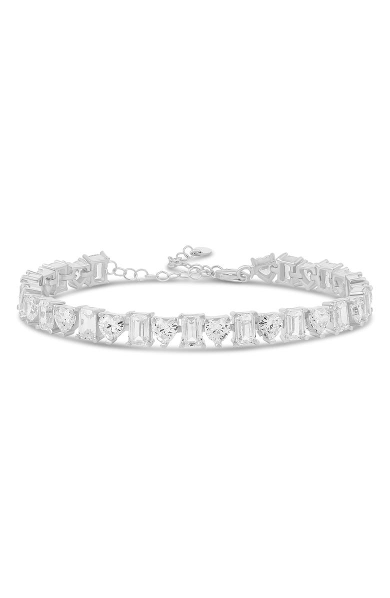 SHYMI Heart
Emerald Cubic Zirconia Tennis Bracelet, Main, color, Silver/ White