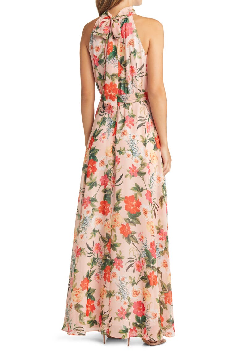 Floral Halter Neck Chiffon Maxi Dress, Alternate, color, BLUSH