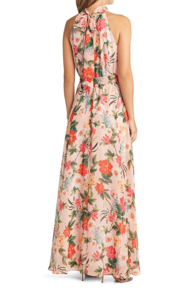 Eliza J Floral Halter Neck Chiffon Maxi Dress, Alternate, color,