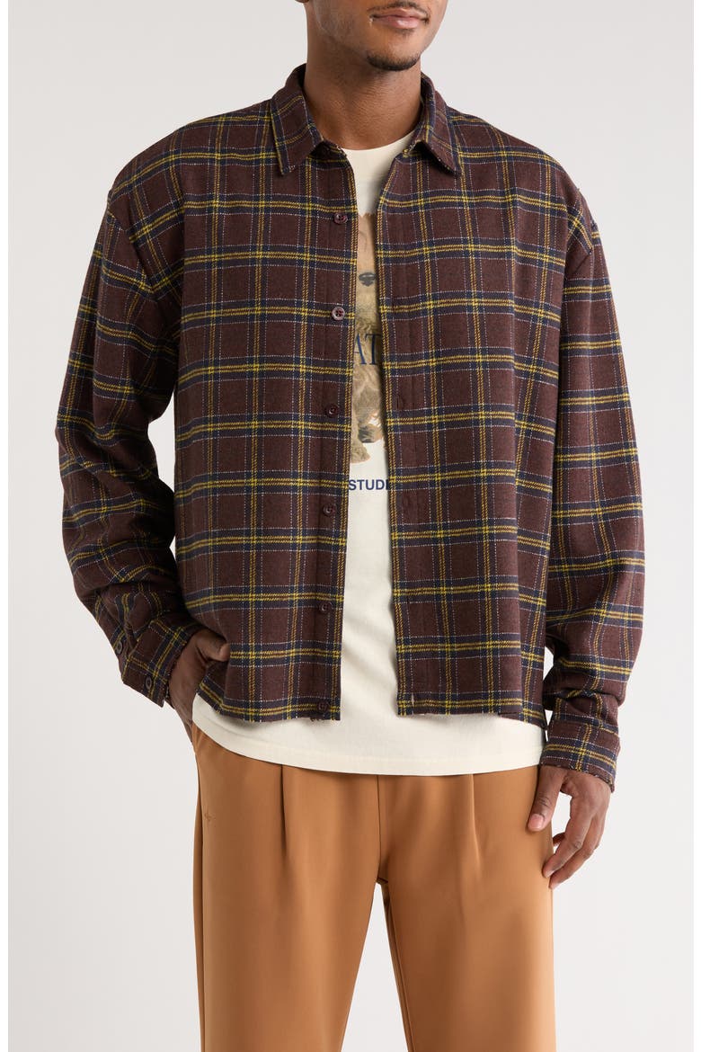 Scobello Plaid Flannel Button-Up Shirt, Main, color, MAROON