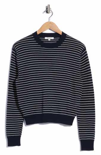 Striped Textured Stitch Cotton Crewneck Sweater