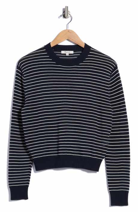Striped Textured Stitch Cotton Crewneck Sweater