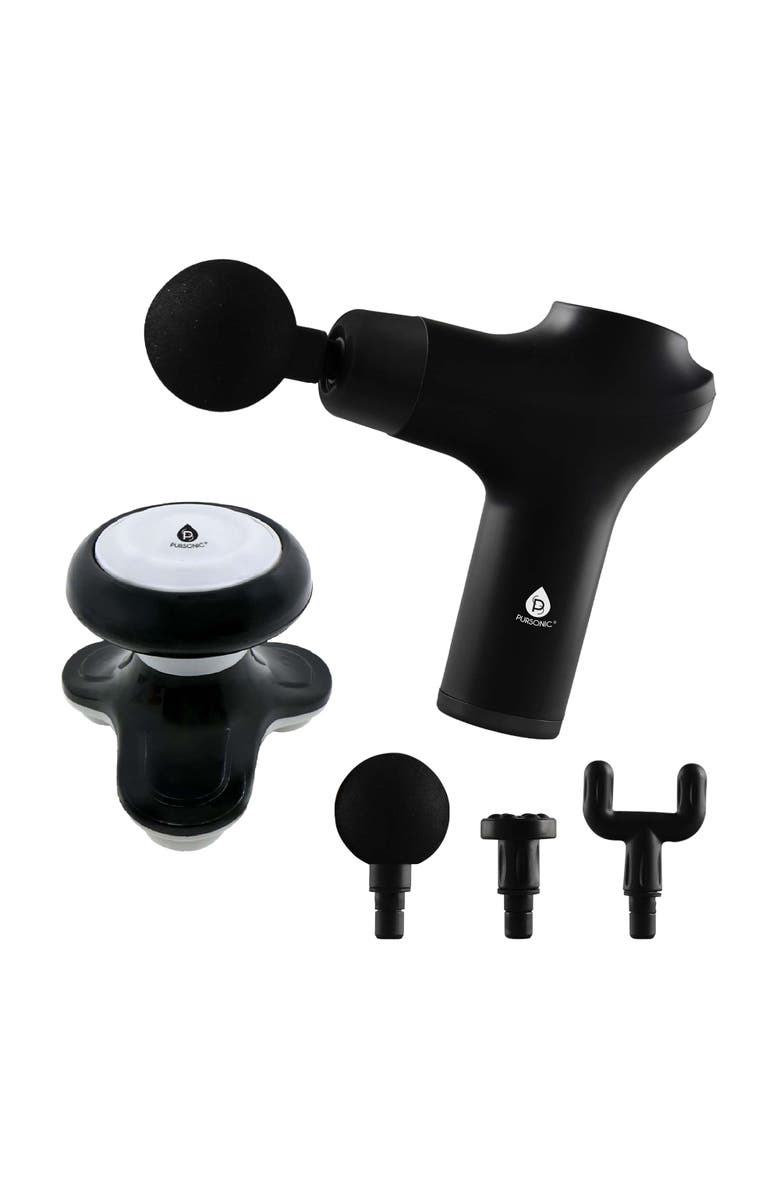PURSONIC Muscle Recovery & Relaxation Power Duo Massage Gun & Handheld Electric Sport Massager, Main, color, Black