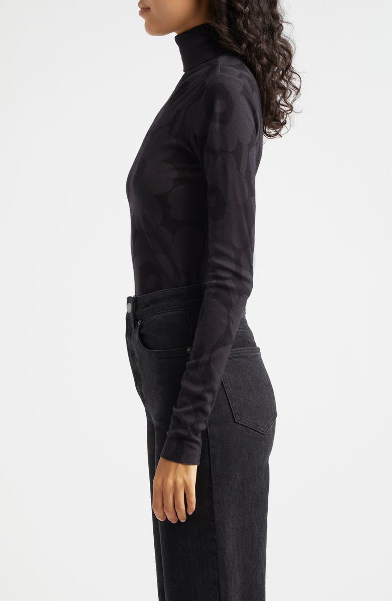 Marimekko Vilina Unikko Wool Rib Turtleneck, Alternate, color, Dark Grey Black