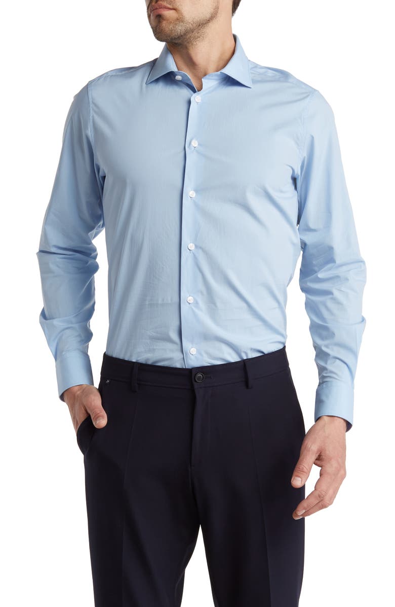 Cavalli Class Comfort Fit Stretch Lycra<sup>®</sup> Cotton Dress Shirt, Main, color, Light Blue