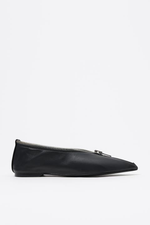 Leather Zip Ballerina