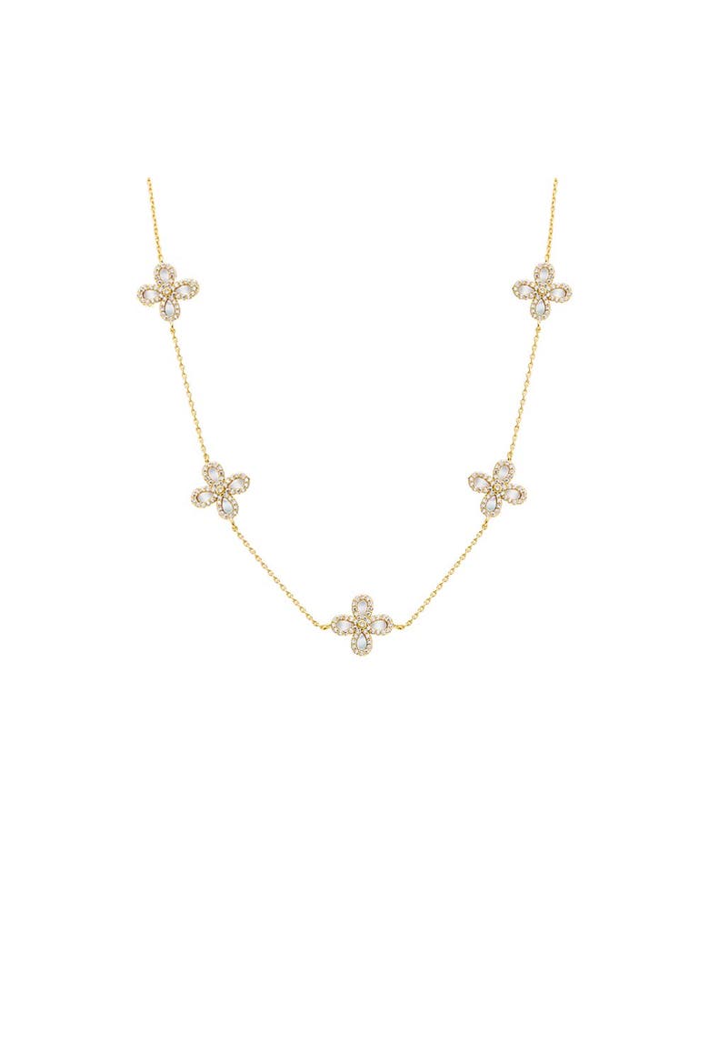Multi Pave X Baguette Four Leaf Flower Necklace, Main, color, Gold