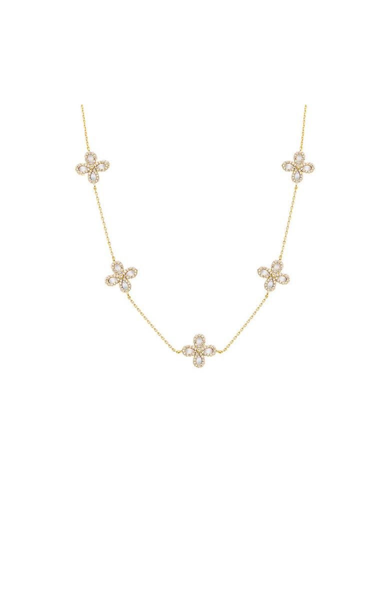 BY ADINA EDEN Multi Pave X Baguette Four Leaf Flower Necklace, Main, color,