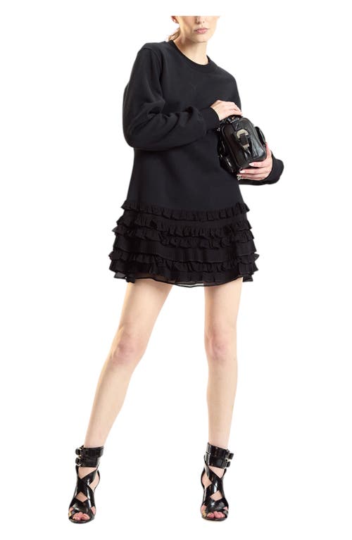 Cynthia Rowley Sweatshirt Georgette Ruffle Combo Dress In Black