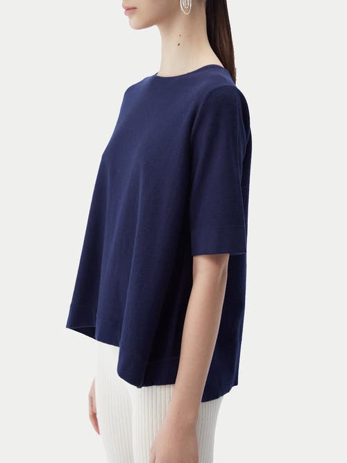 Gobi Mongolian Cashmere Box-cut Cotton Silk Cashmere Blend T-shirt In Navy