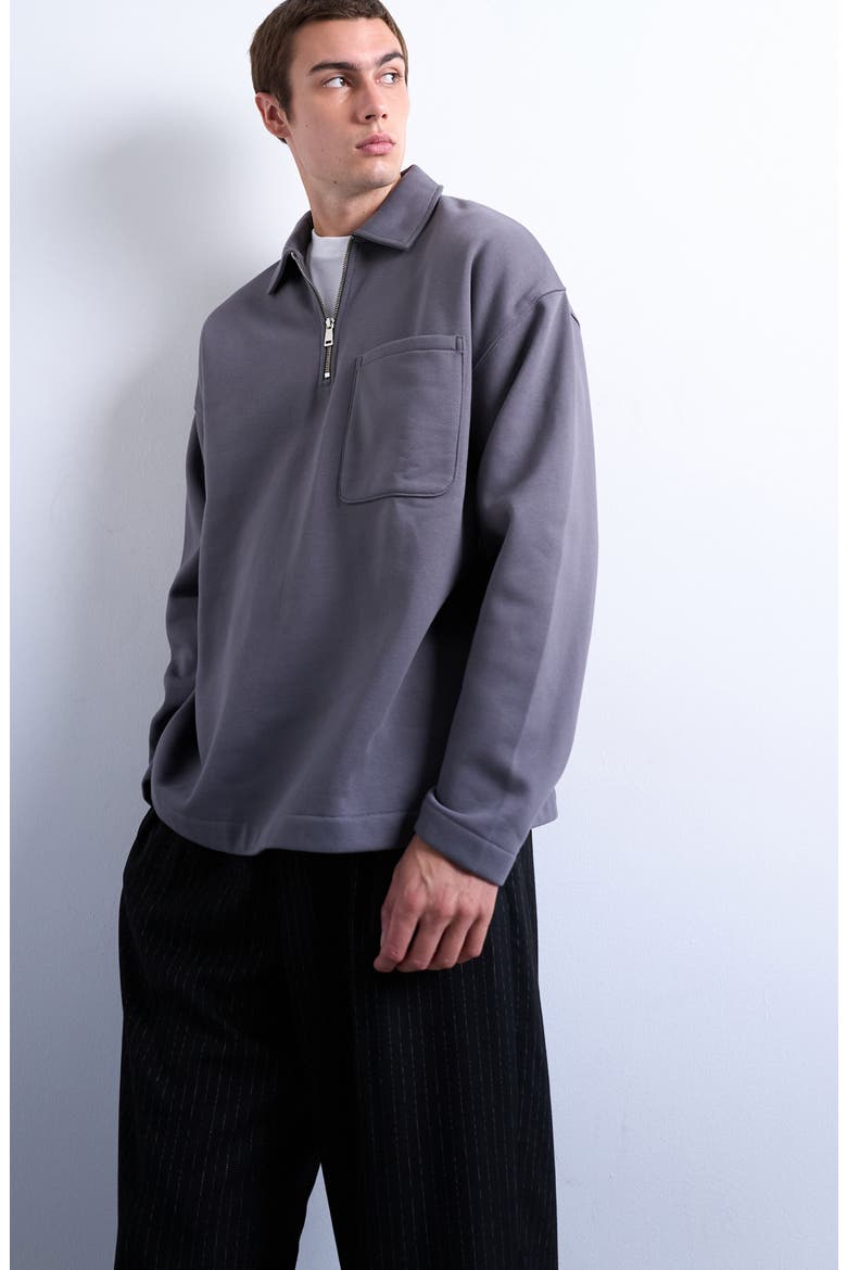 Oversize Long Sleeve Quarter Zip Polo, Main, color, GREY