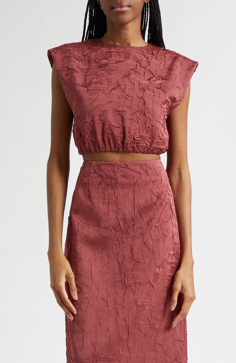 Ulla Johnson Gisella Crinkle Satin Crop Top, Main, color, Fig