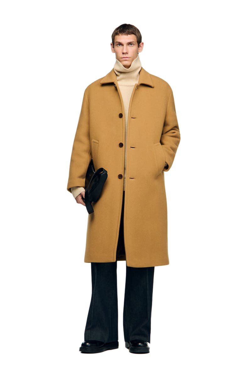 SANDRO Wool and cashmere coat, Alternate, color, Camel