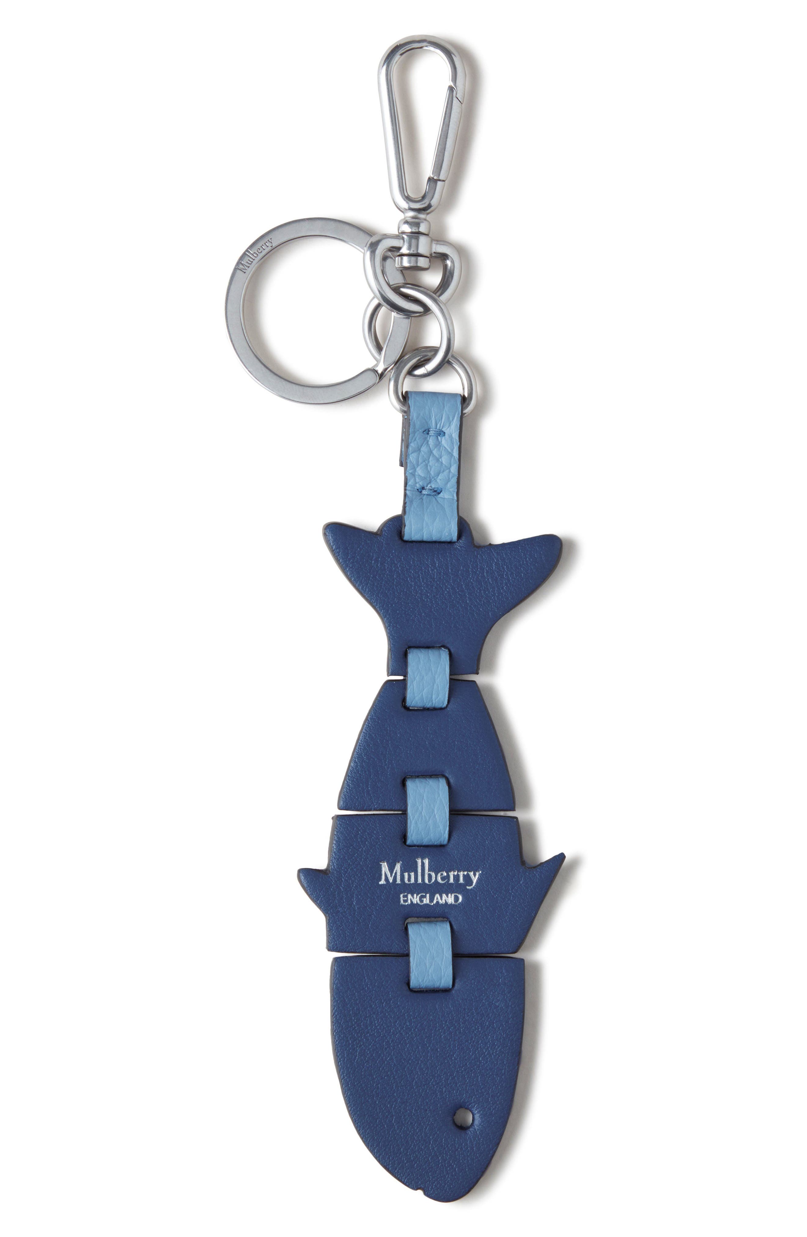 Mulberry Fish Puzzle Leather Key Chain, Main, color, Pale Navy