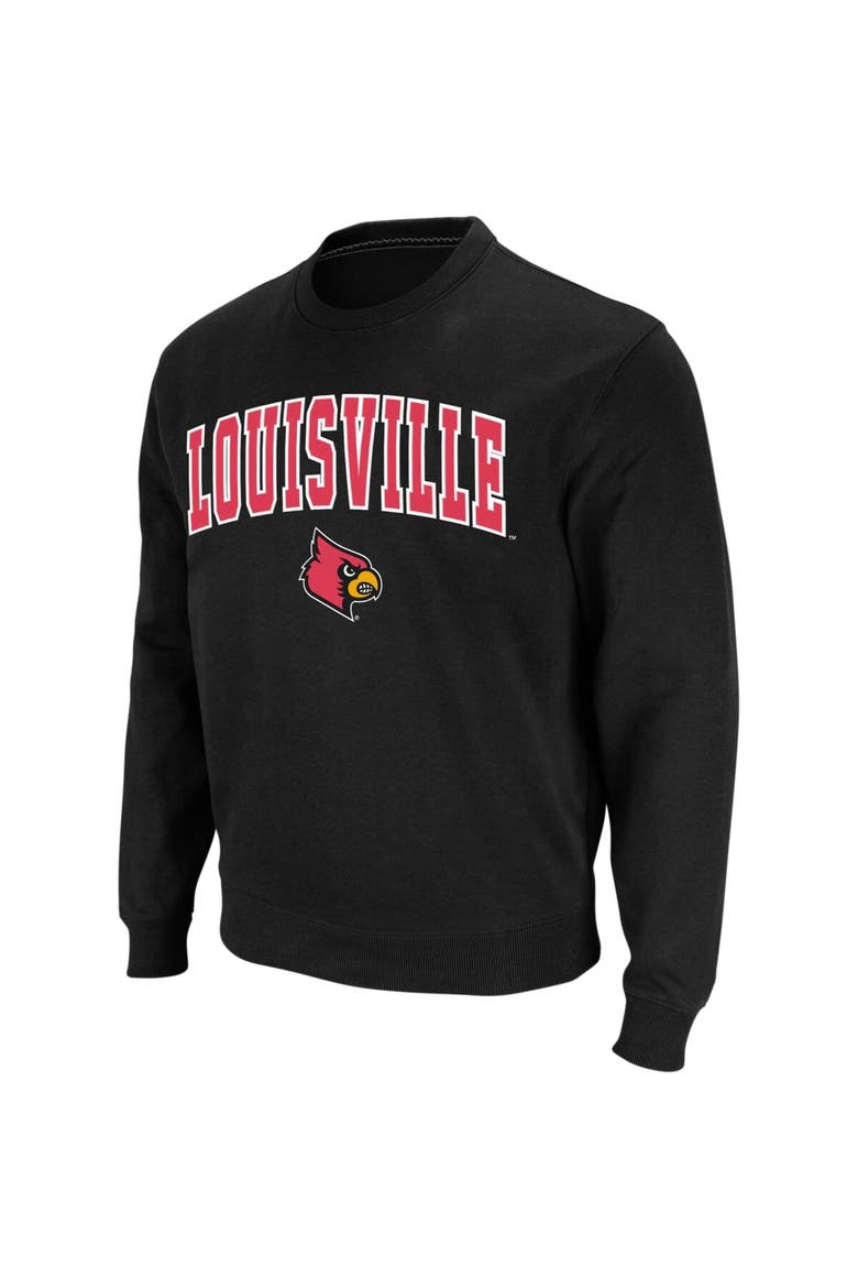 Men's Colosseum Black Louisville Cardinals Arch & Logo Crew Neck Sweatshirt, Main, color, Black