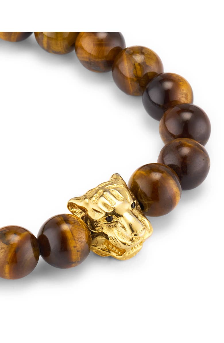 Jan Leslie 8mm Tigers Eye Bead Sterling Silver Bracelet With Gold Plated Tiger Center, Alternate, color, Brown