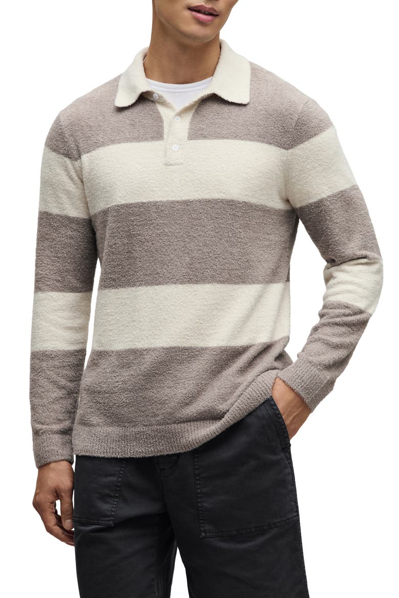 CozyChic® Lite Rugby Pajama Polo Sweater, Main, color, GRAY SKIES/ MOONLIGHT