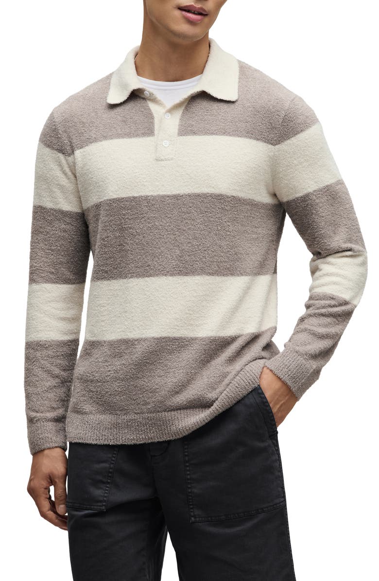 Barefoot Dreams<sup>®</sup> CozyChic<sup>®</sup> Lite Rugby Pajama Polo Sweater, Main, color, Gray Skies/ Moonlight