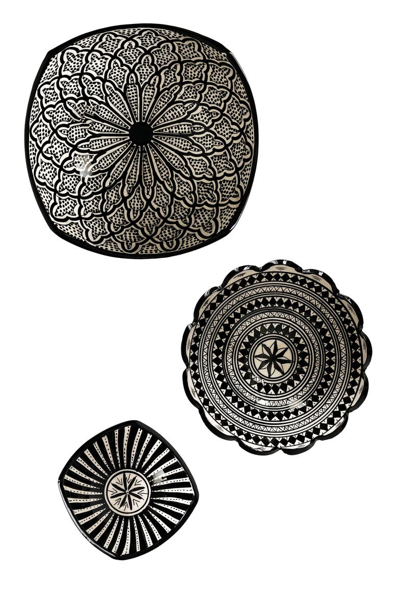 Moroccan Ceramic Nesting Bowls, Main, color, Black