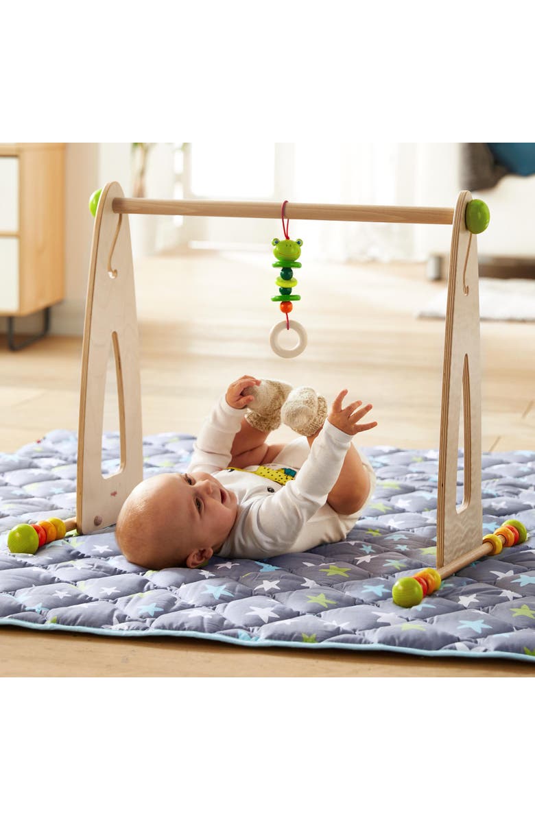 HABA Color Fun Play Gym - Wooden Activity Center with Adjustable Height, Sliding Discs and Dangling Frog, Alternate, color, 