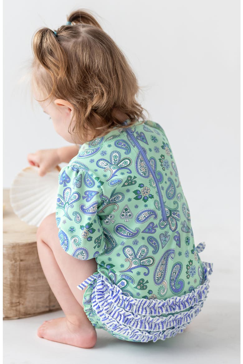 Sea Glass Paisley Long Sleeve One-Piece Rashguard Swimsuit, Alternate, color, BLUE