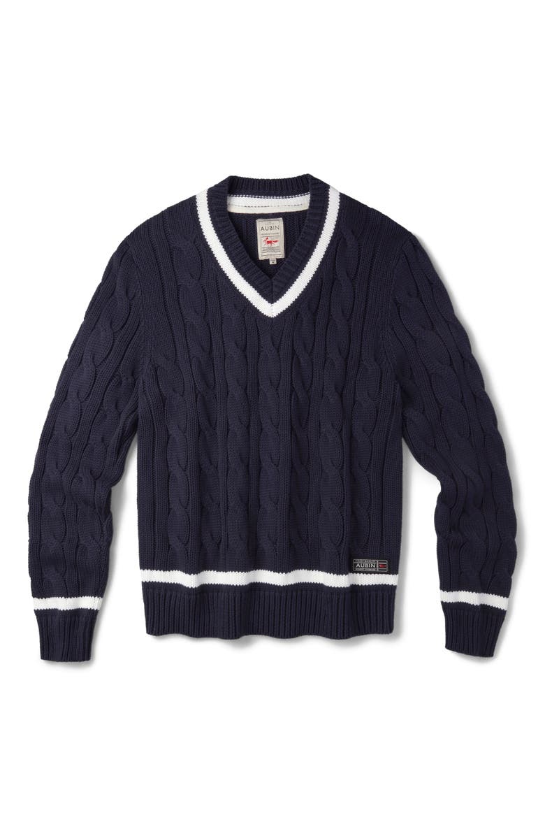Aubin Denton Cotton V-Neck Knit Cricket Jumper, Alternate, color, Navy