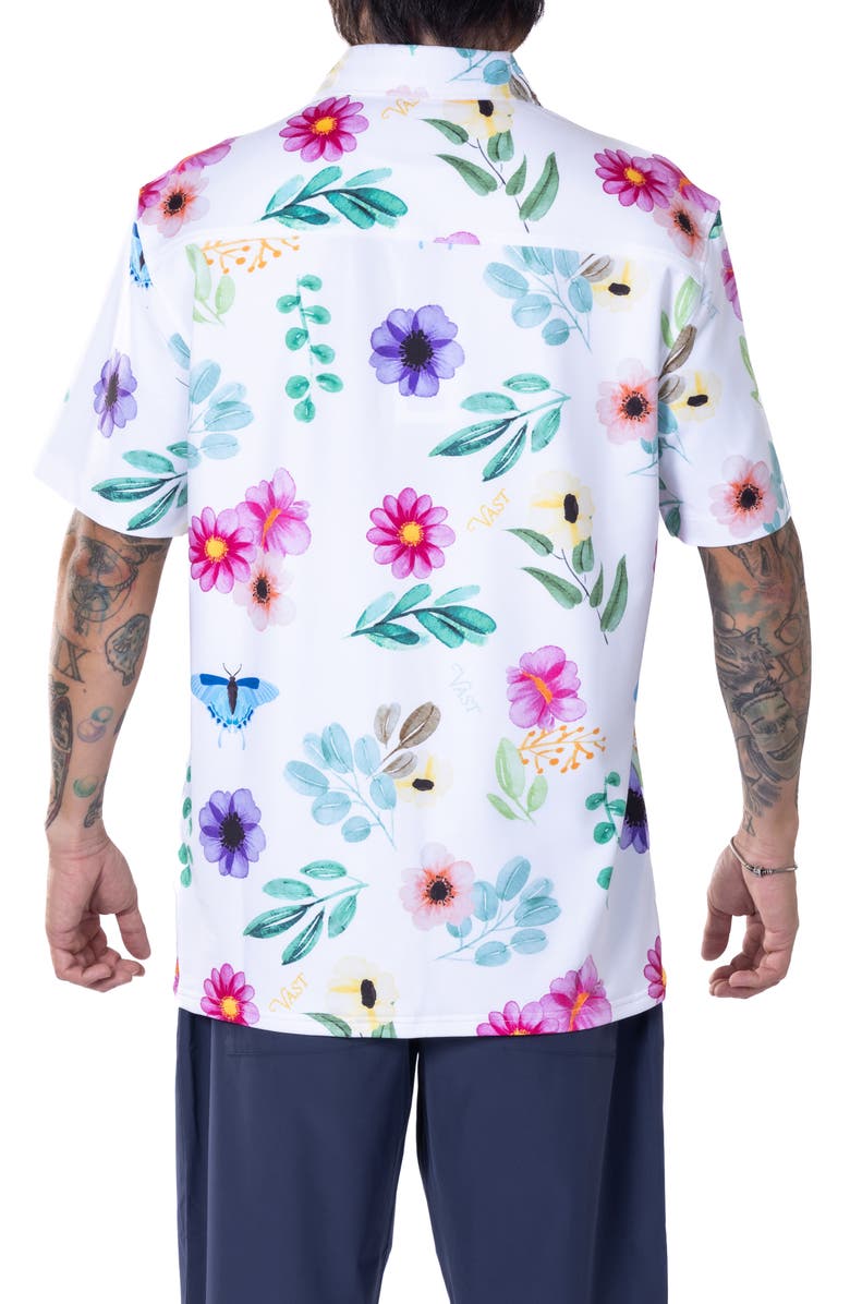 VAST Floral Watercolor Short Sleeve Performance Button-Up Shirt, Alternate, color, 