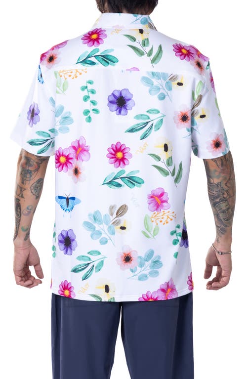 Vast Floral Watercolor Short Sleeve Performance Button-up Shirt In Fuchsia Multi