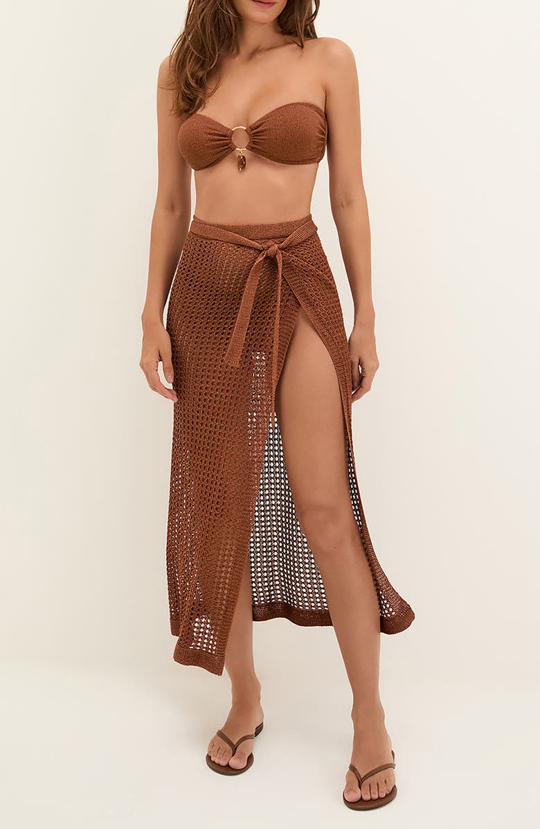 ViX Paula Hermanny Rena Open Stitch Cover-Up Pareo, Main, color, Brown