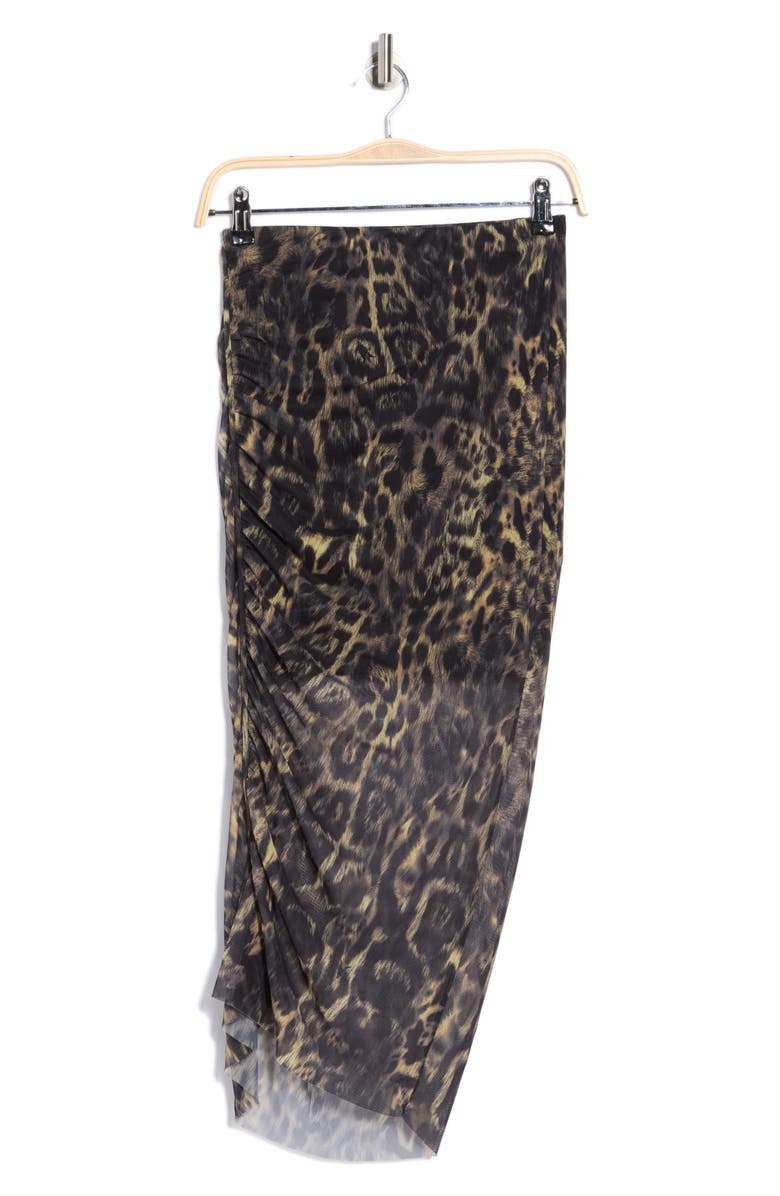AllSaints Nora Ruched Mesh Midi Skirt, Alternate, color, Jinx Golden Brown