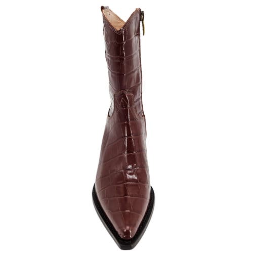 Madison Maison Croc Embossed Pointy  Ankle Boot In Brown
