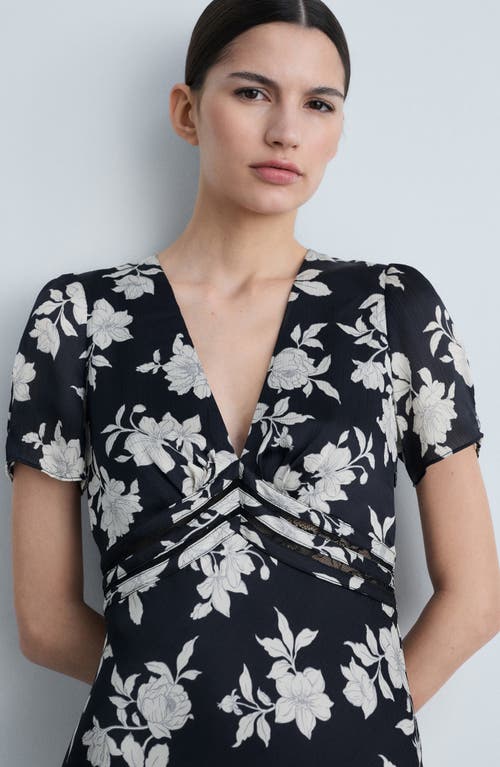 Mango Floral Midi Dress In Black
