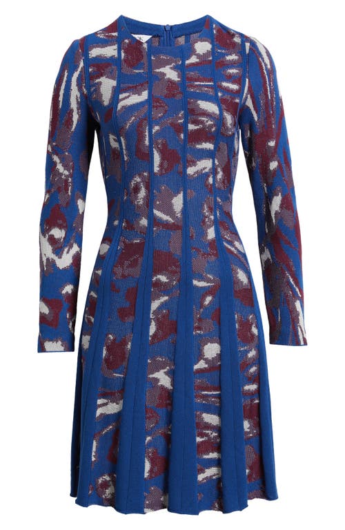 Misook Long Sleeve Jacquard Fit & Flare Dress In Blue