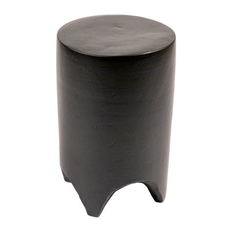 Hand-Carved Side Table with Vertical Stripes