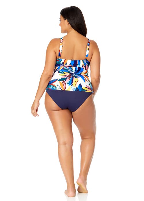 Anne Cole Plus Plus Riviera Floral Hidden Underwire Drape Front Tankini Swim Top In Riviera Floral
