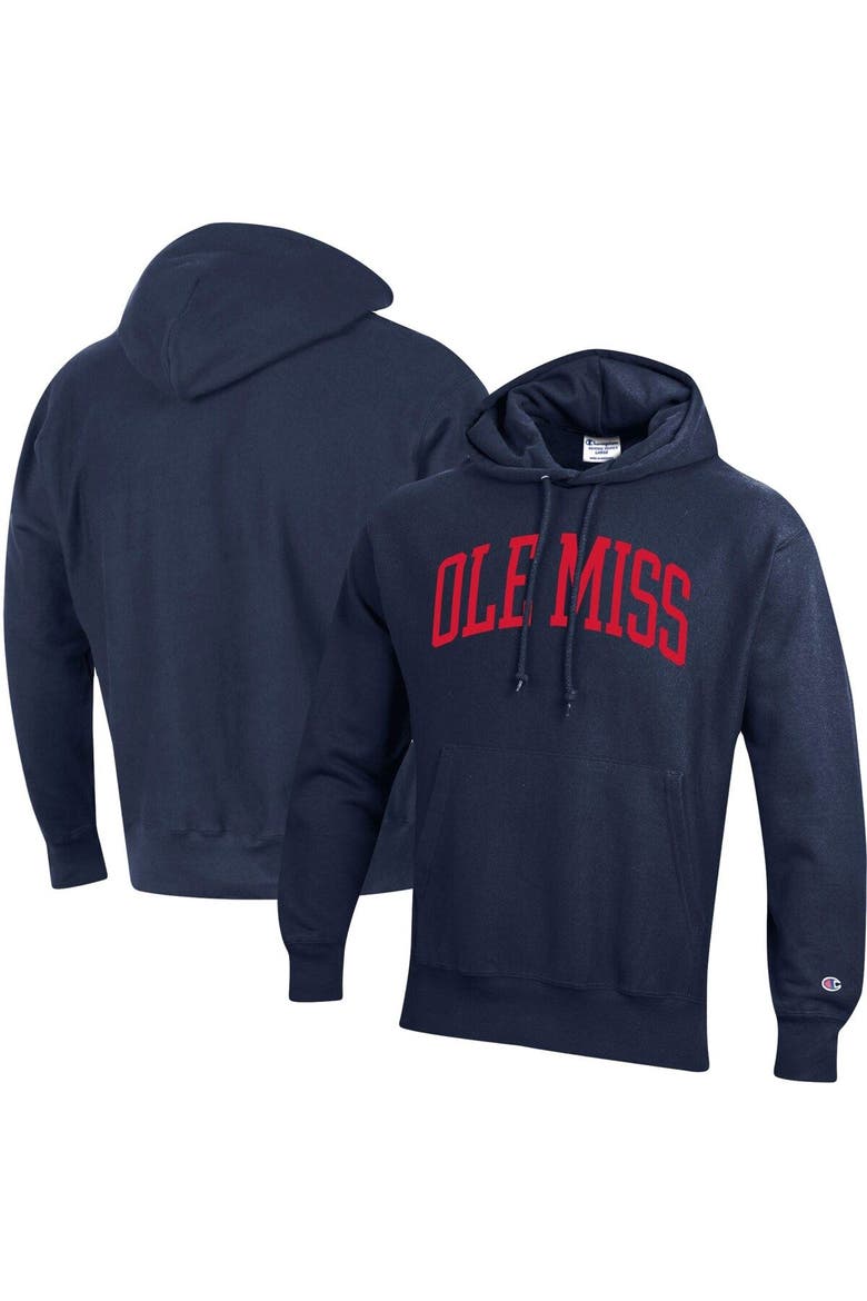 Men's Champion Navy Ole Miss Rebels Team Arch Reverse Weave Pullover Hoodie, Main, color, Navy