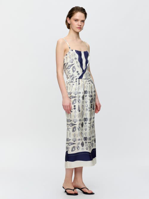 Callas Milano Samantha Seashell-print Silk Midi Dress In Blue