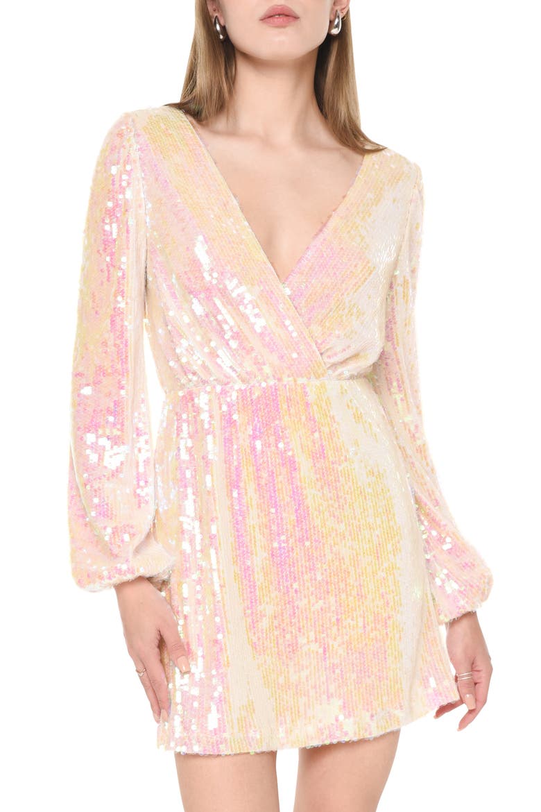 Carrie Long Sleeve Sequin Minidress, Alternate, color, OPAL SEQUIN