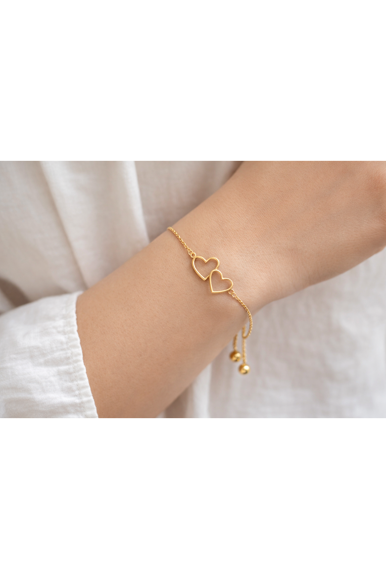 Gold-Tone Double Heart Adjustable Bracelet, Alternate, color, Gold