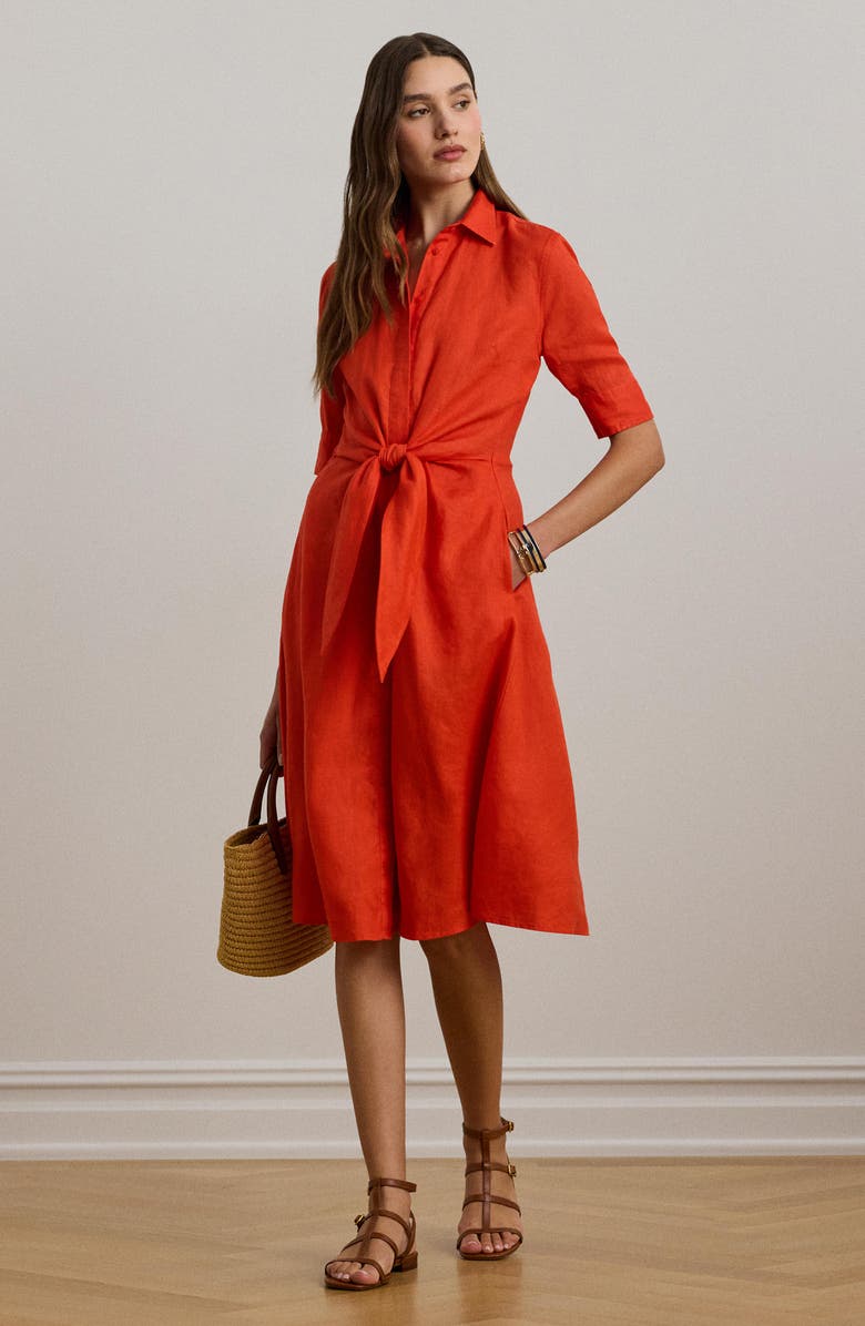 Lauren Ralph Lauren Front Tie Linen Shirtdress, Alternate, color, 