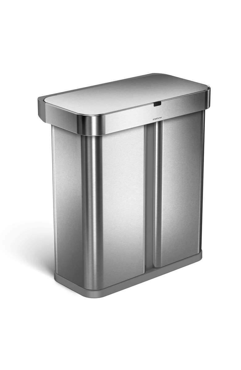 simplehuman 58L sensor recycler with voice and motion control, Main, color, Brushed