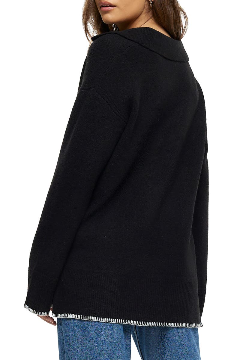 River Island Whipstitch Trim Polo Sweater, Alternate, color,