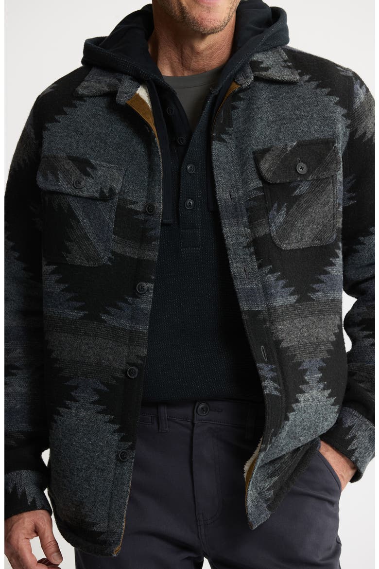 Geometric Jacquard Faux Shearling Lined Jacket, Alternate, color, BLACK AZTE