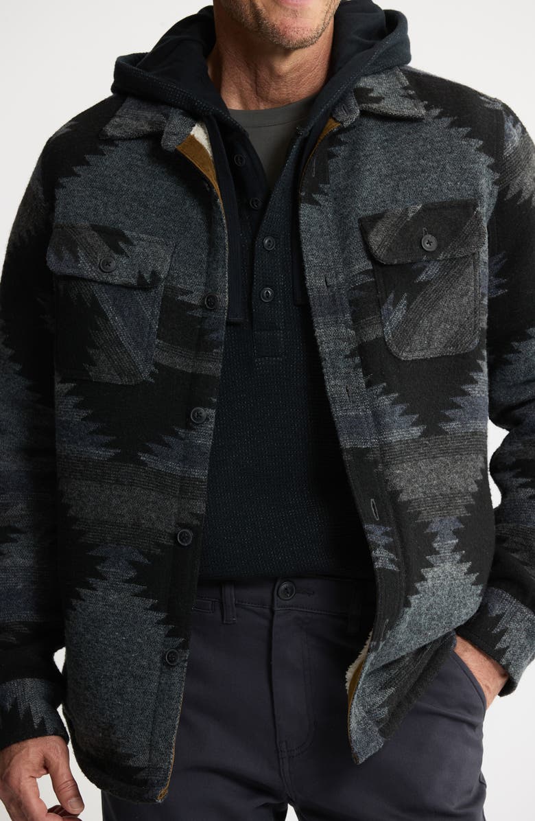 JACHS Geometric Jacquard Faux Shearling Lined Jacket, Alternate, color, Black Azte