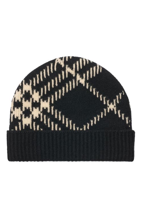 Burberry Check Cashmere Blend Beanie In Black