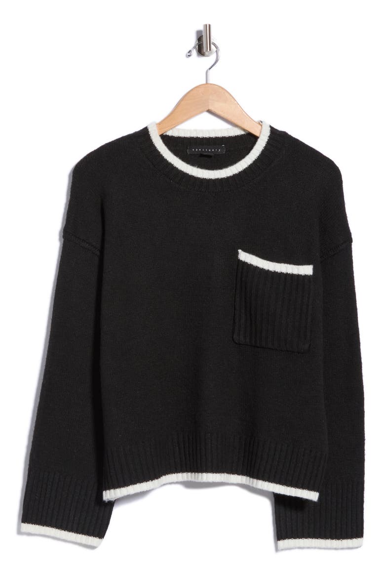 Tipped Pocket Sweater, Alternate, color, BLACK/ WHITE