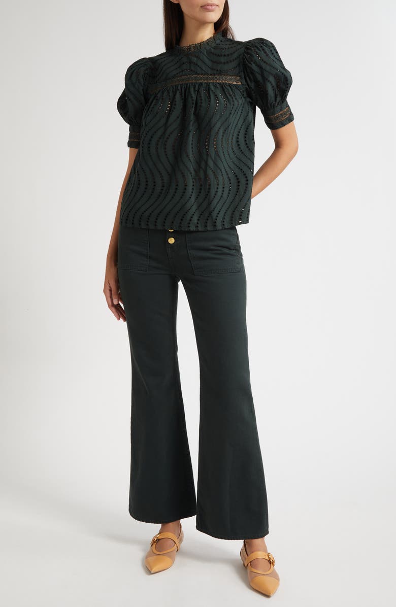 Ulla Johnson Virginia Lace Collar Puff Sleeve Top, Alternate, color, Cypress